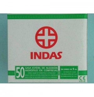 Гидрофильная хлопчатобумажная стерильная марля - Indas (10 конвертов по 5 штук)