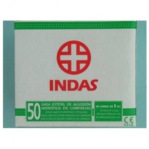 Гидрофильная хлопчатобумажная стерильная марля - Indas (10 конвертов по 5 штук)
